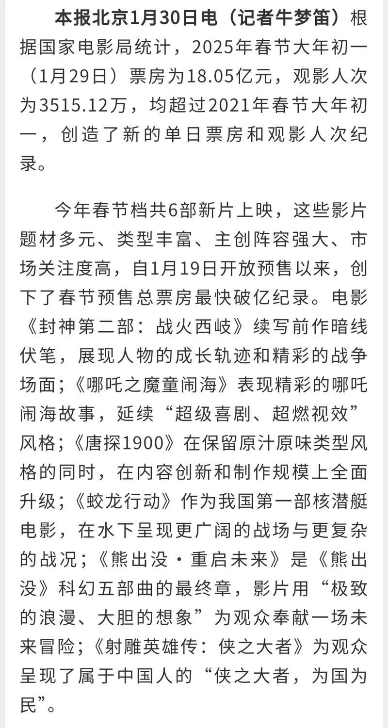 大年初一电影票房和观影人次均创纪录 大年初一电影票房和观影人次均创纪录